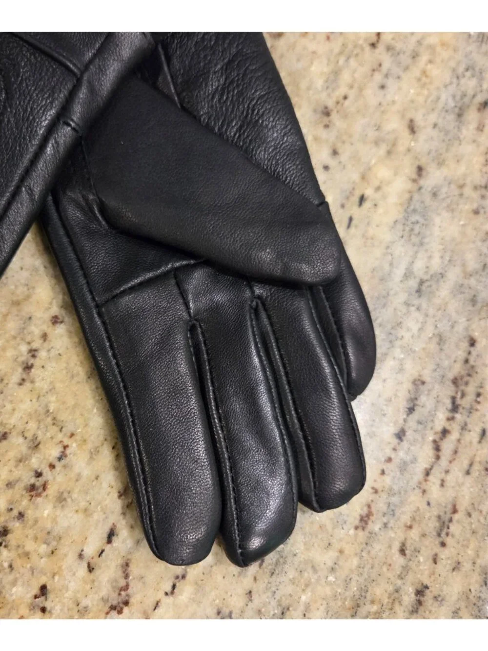 New! Women's Size S Black Leather Fleece Lined Gloves Ruffle Edge